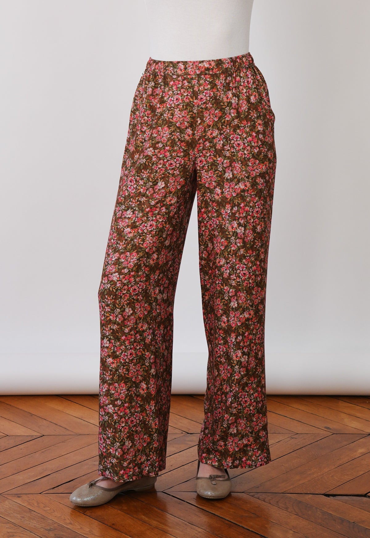 Pantalon LIZZY - Imprimé fleuri, taille haute élastiquée