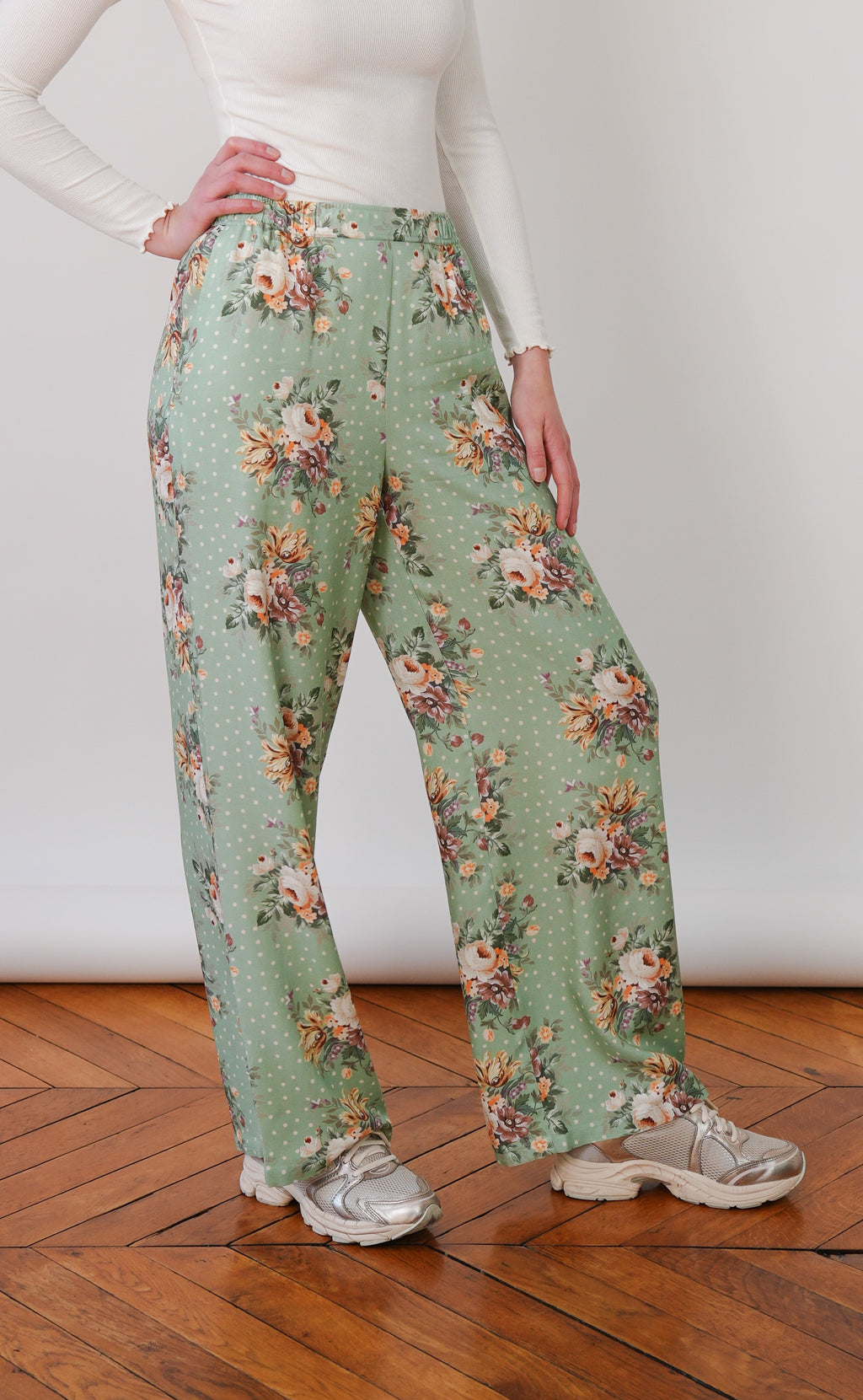 Pantalon LIZZY - Imprimé fleuri, taille haute élastiquée