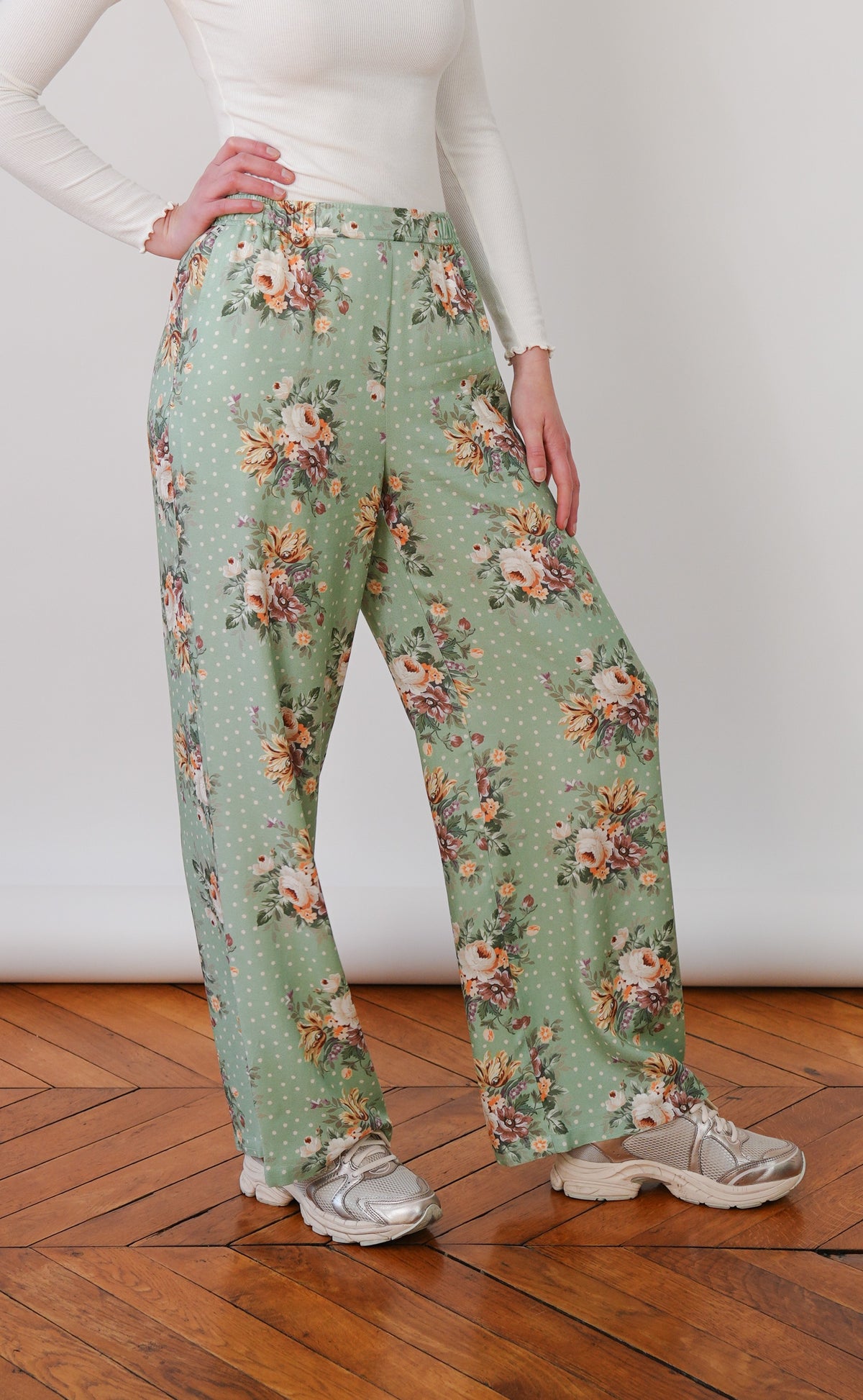Pantalon LIZZY - Imprimé fleuri, taille haute élastiquée