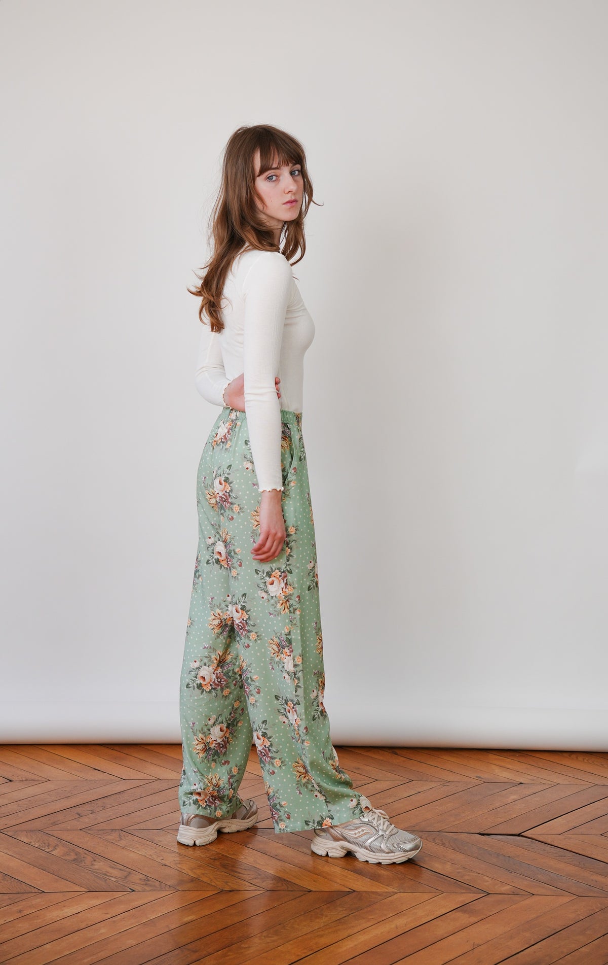 Pantalon LIZZY - Imprimé fleuri, taille haute élastiquée