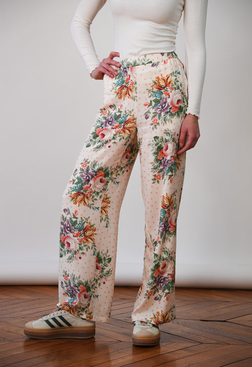Pantalon LIZZY - Imprimé fleuri, taille haute élastiquée