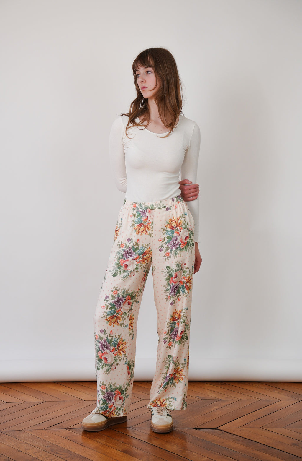 Pantalon LIZZY - Imprimé fleuri, taille haute élastiquée